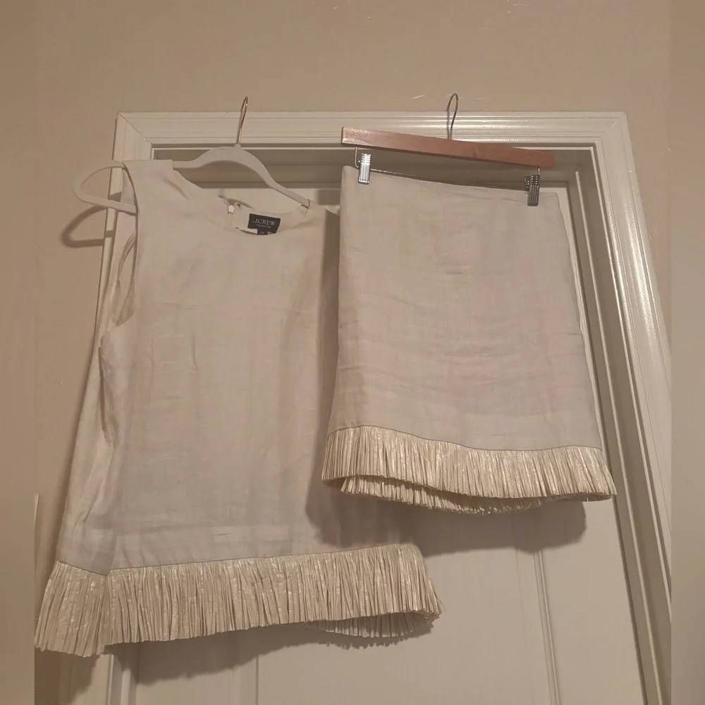 J. Crew Collection Cream Linen & Fringe Two Piece Set Top and Skirt XXL 18